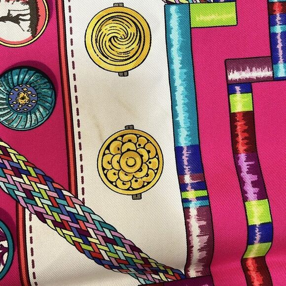 Hermes Scarf Carré 90 Pink×white×multi Pelile Main - Picture 7 of 7
